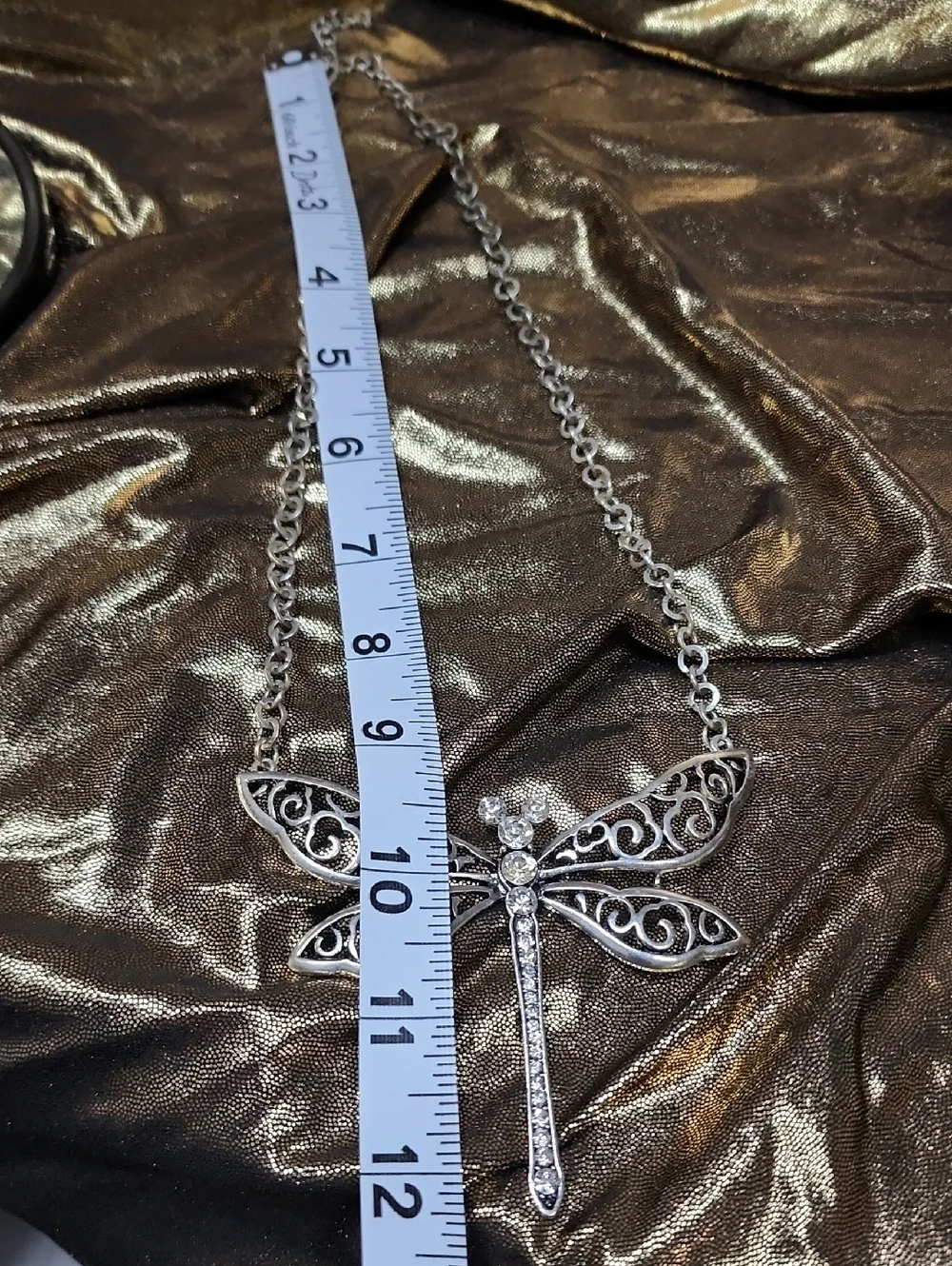 Filigree Dragonfly Pendant‎ Necklace in Silver with Clear Stones